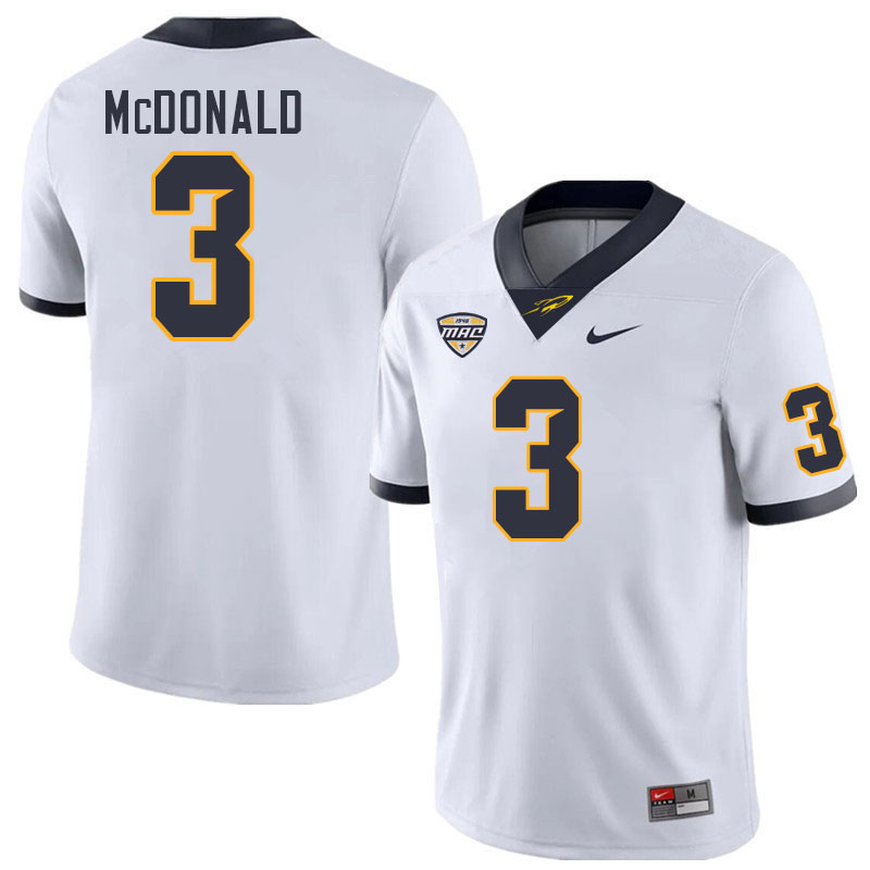 Toledo Rockets #3 Chris McDonald College Football Jerseys Stitched Sale-White